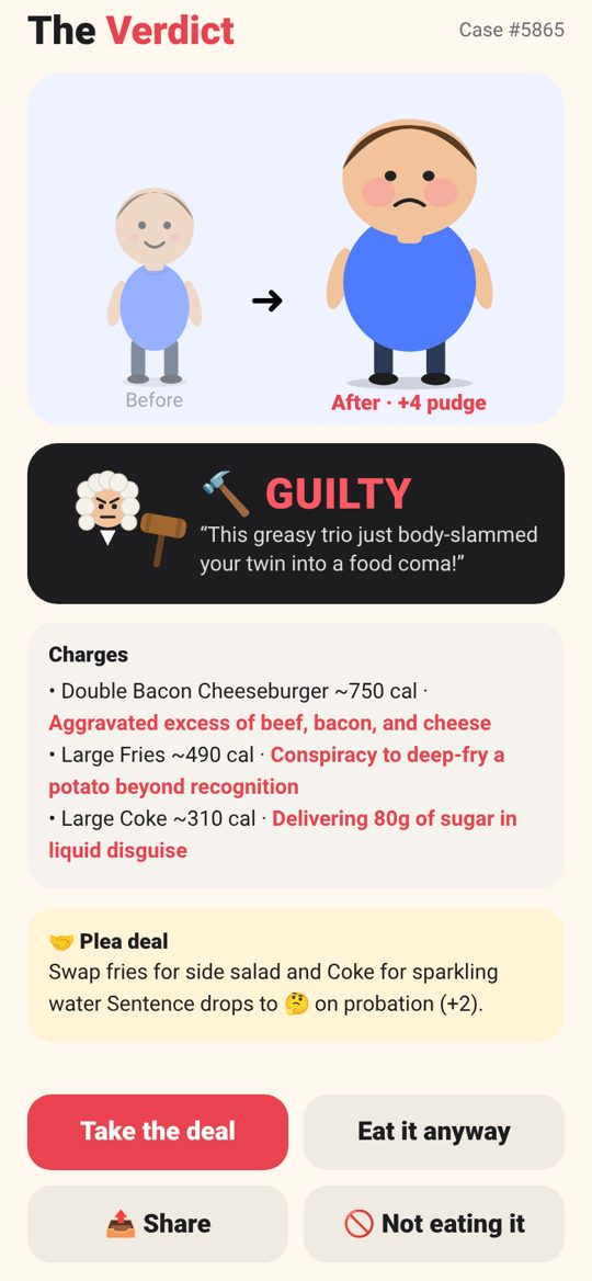 Guilty verdict screen